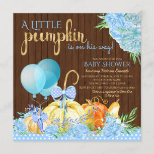 Boys Little Pumpkin Rustic Wood Fall Baby Shower Invitation