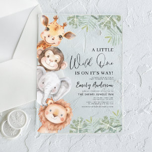 Boys Little Wild One Safari Animals Baby Shower Acrylic Invitations