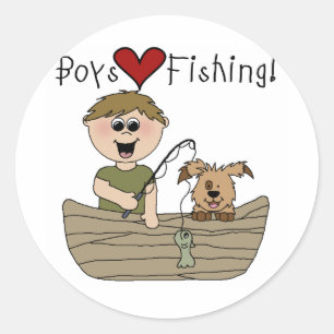 Boys Love Fishing Classic Round Sticker