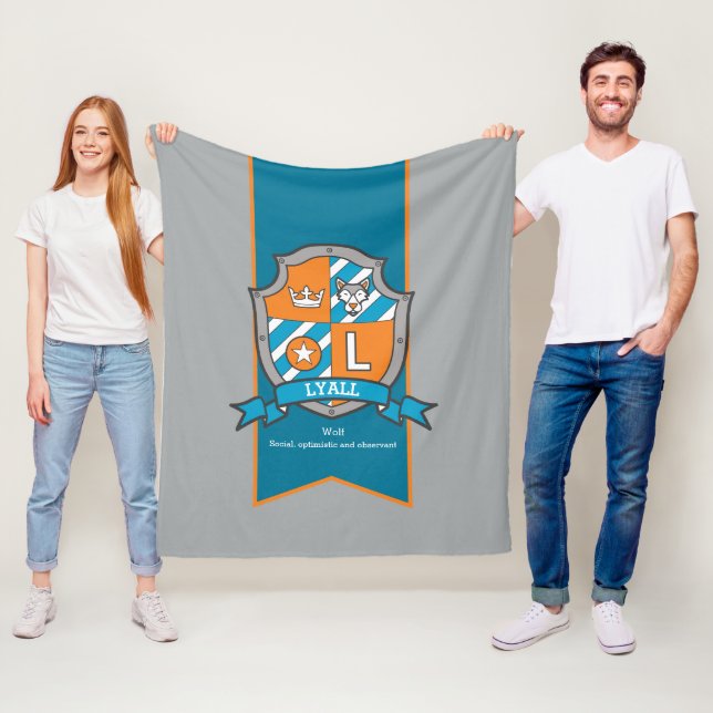 Boys Lyall or letter L name meaning grey orange Fleece Blanket (In Situ)