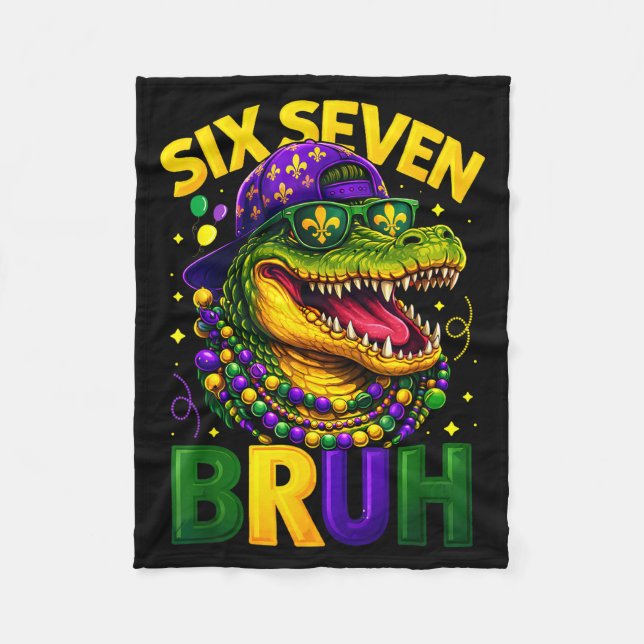 Boys Mardi Gras Six Seven Bruh Mardigator Alligato Fleece Blanket (Front)