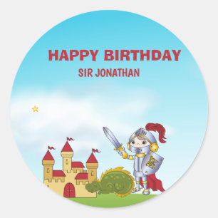 Boys Mediaeval Knight Dragon Birthday Party Classic Round Sticker