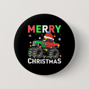 Boys Merry Christmas Monster Truck Santa Hat Toddl 6 Cm Round Badge