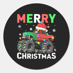 Boys Merry Christmas Monster Truck Santa Hat Toddl Classic Round Sticker