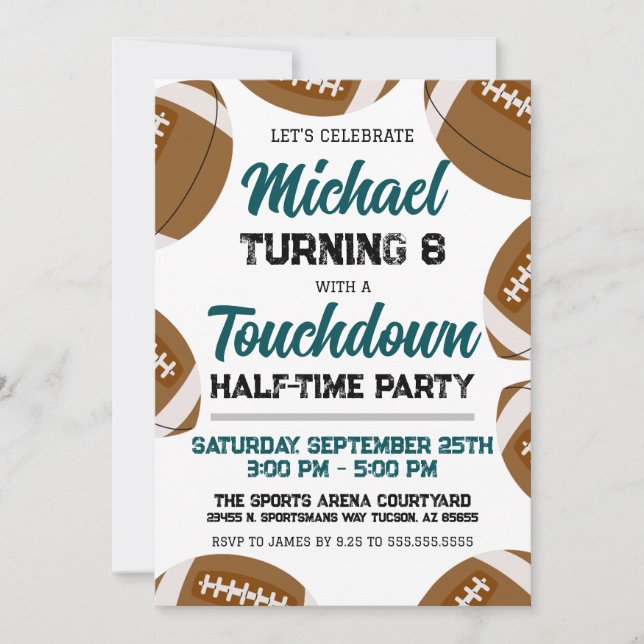 Boys Midnight Green Football Team Birthday Party Invitation (Front)