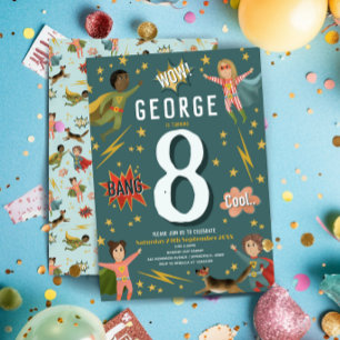 Boys Modern Action Superhero Kids Birthday Invitation