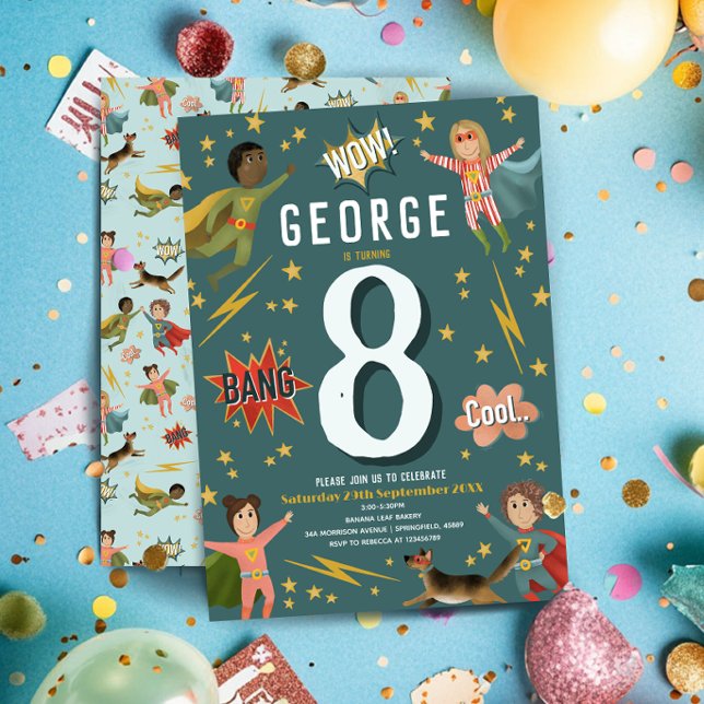 Boys Modern Action Superhero Kids Birthday Invitation (Creator Uploaded)