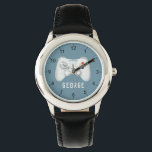 Boys Modern and Cool Video Game Kids Watch<br><div class="desc">This cool and modern kids watch features a video game controller,  with a simple blue background. The watch can be personalised with your boys name and has clear numbers,  the perfect gift for any gamer.</div>