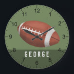 Boys Modern and Green Football Sports Kids Large Clock<br><div class="desc">This cute sports-themed boys clock design features an American football cartoon with numbers,  and can be personalised with your boys name. Perfect for sports-loving children. Great decor for a kid's room,  playroom,  or baby nursery!</div>