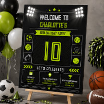 Boys Modern Black Sports Kids 10th Birthday