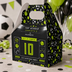 Boys Modern Black Sports Kids 10th Birthday Favour Box