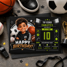 Boys Modern Black Sports Kids 10th Birthday