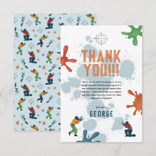 Boys Modern Blue Paintball Kids Birthday Thank You Card