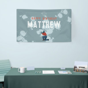 Boys Modern Blue Paintball Party Kids Birthday Banner