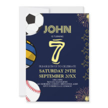 Boys Modern Blue Sports Kids Birthday Invitation