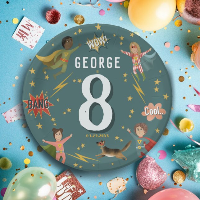 Boys Modern Cool Superhero Kids Birthday Paper Plate (Creator Uploaded)
