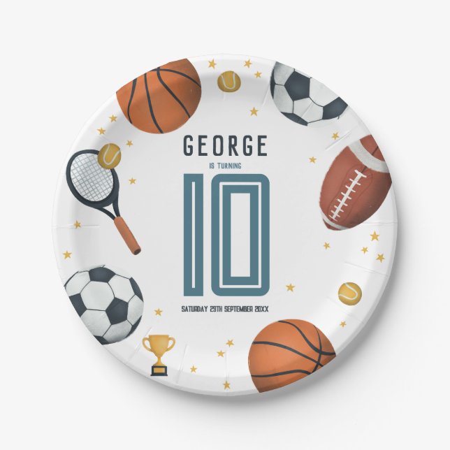 Boys Modern Football Sports Kids Birthday Paper Plate (Front)
