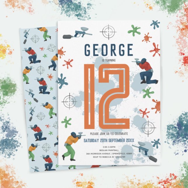 Boys Modern Paintball Splatter Party Kids Birthday Invitation (Creator Uploaded)