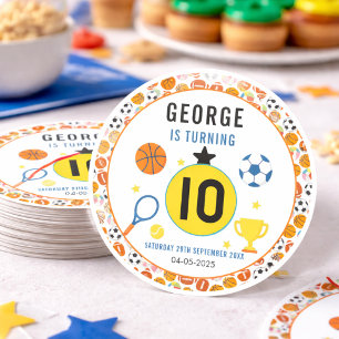 Boys Modern Sports Birthday Party   Game Day Theme Classic Round Sticker