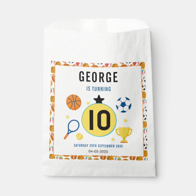 Boys Modern Sports Birthday Party | Game Day Theme Favour Bag (Front)