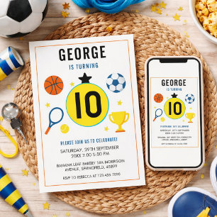 Boys Modern Sports Kids Birthday   Game Day Party Invitation