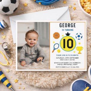 Boys Modern Sports Kids Birthday   Game Day photo Invitation