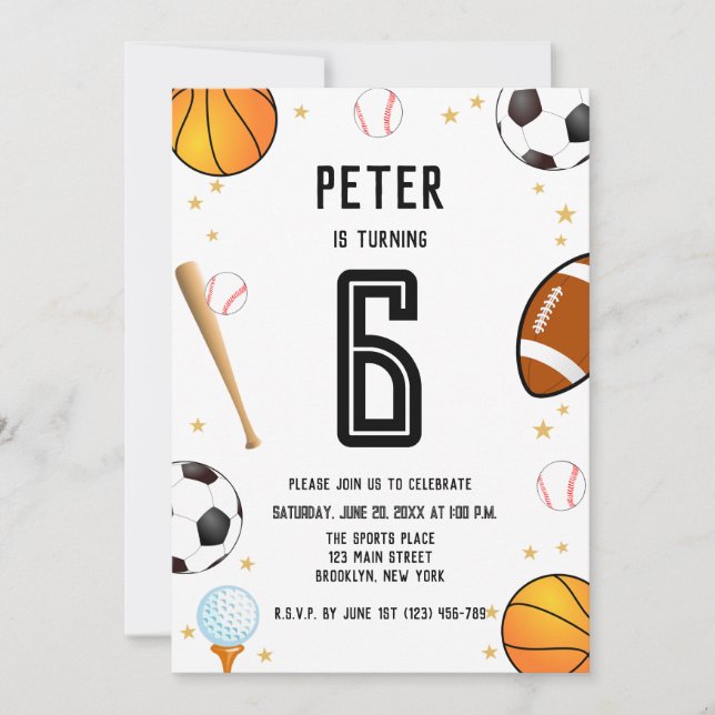 Boys Modern Sports Kids Birthday Invitation (Front)