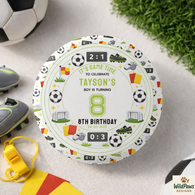 Boys Modern Sports Soccer Kids 8th Birthday Party 3 Cm Round Badge (Boys Modern Sports Soccer Kids 8th Birthday Party button)