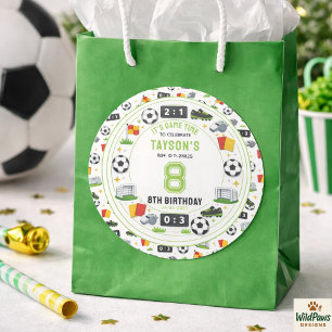 Boys Modern Sports Soccer Kids 8th Birthday Party Classic Round Sticker