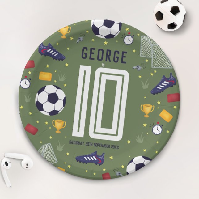 Boys Modern Sports Soccer Kids Birthday Paper Plate (Creator Uploaded)