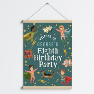 Boys Modern Superhero Kids Birthday Welcome Sign