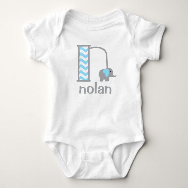 Boys Monogram Bodysuit Baby Boy Elephant Initial n (Front)