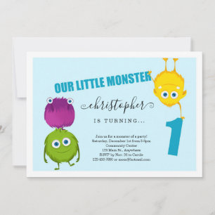 Boy's Monster First 1st Birthday Party Invitation