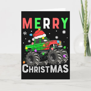 Boys Monster Truck Merry Christmas Santa Hat Kids Card