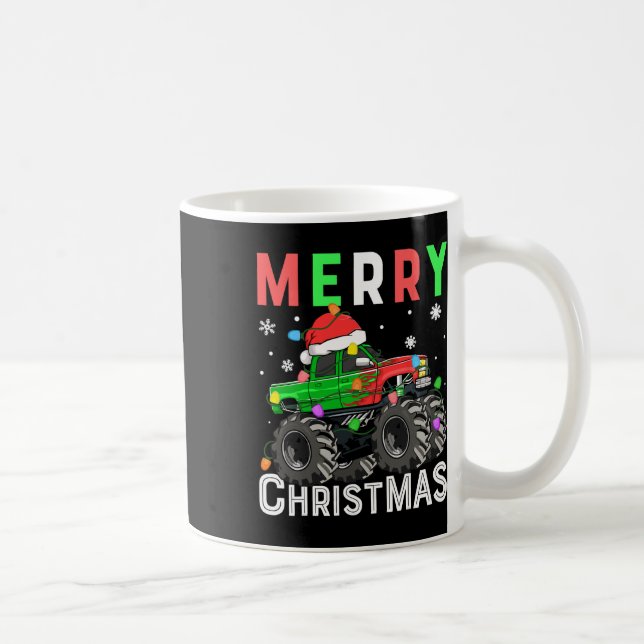 Boys Monster Truck Merry Christmas Santa Hat Kids  Coffee Mug (Right)