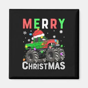 Boys Monster Truck Merry Christmas Santa Hat Kids  Magnet