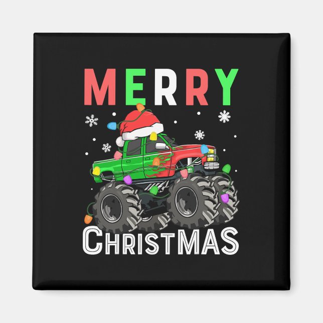 Boys Monster Truck Merry Christmas Santa Hat Kids  Magnet (Front)
