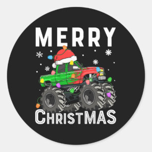 Boys Monster Truck Merry Christmas Santa Hat Toddl Classic Round Sticker