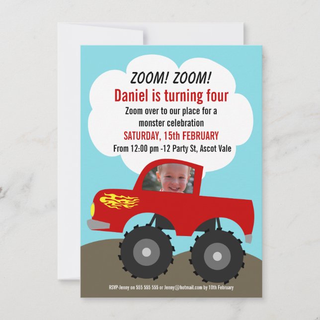 Boys Monster Truck Photo Birthday Invitation (Front)