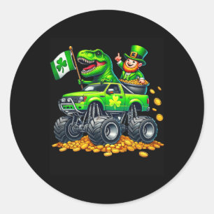 Boys Monster Truck T-rex Leprechaun St Patricks Da Classic Round Sticker