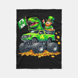 Boys Monster Truck T-rex Leprechaun St Patricks Da Fleece Blanket