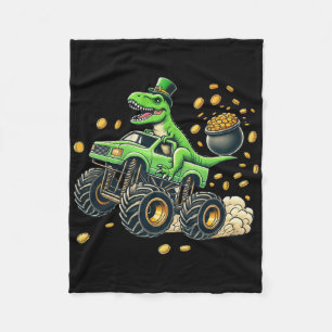 Boys Monster Truck T-rex St Patricks Day Dinosaur Fleece Blanket