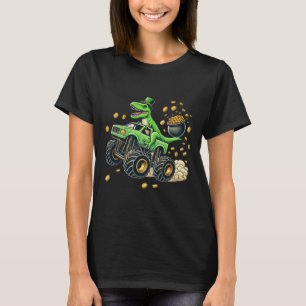 Boys Monster Truck T-rex St Patricks Day Dinosaur  T-Shirt