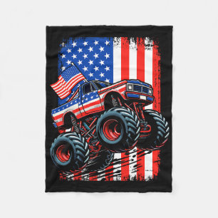 Boys Monster Truck Usa Flag Monster Truck 4th Of J Fleece Blanket
