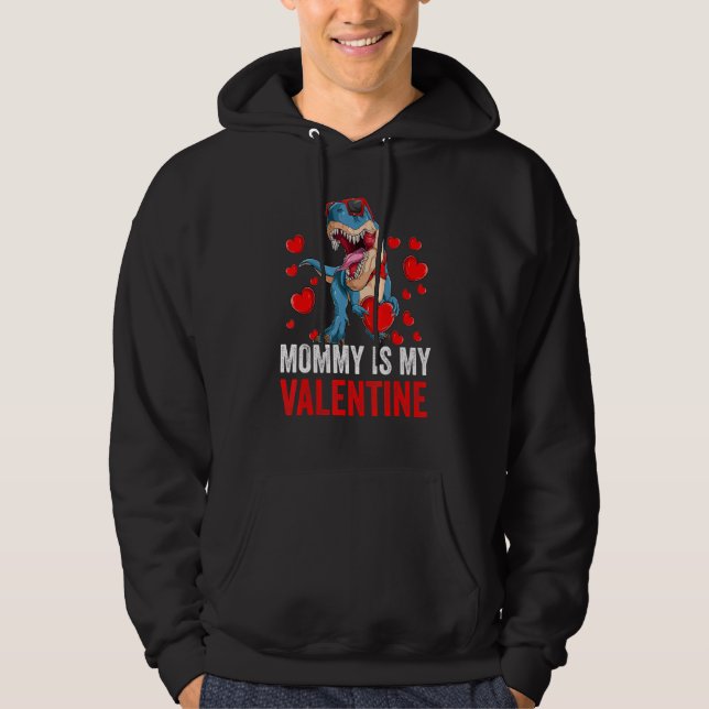Boys Mummy Is Valentine Day Kids Dinosaur T Rex Lo Hoodie (Front)
