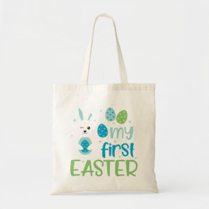Boys My First Easter Blue Green Easter Egg Hunt   Tote Bag