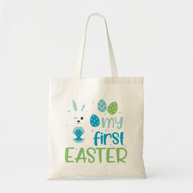 Boys My First Easter Blue Green Easter Egg Hunt   Tote Bag (Front)