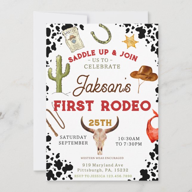 Boys My First Rodeo Cowboy 1st Birthday Invitation (Front)