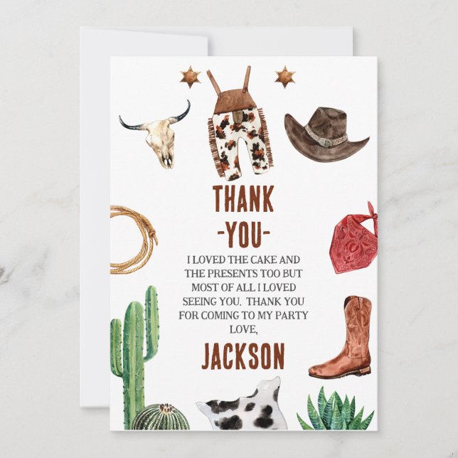 Boys My First Rodeo Cowboy Birthday Thank You Card (Front)