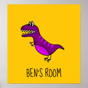 Boy's name bedroom Cute purple cartoon dinosaur Poster